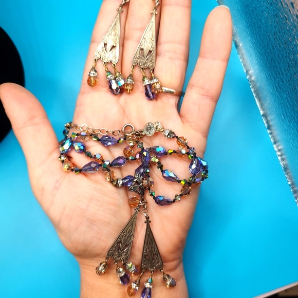 Lori Frantz-Koenig Bundle Hand Beaded Austrian Crystals Brass Necklace E… - Picture 8 of 16